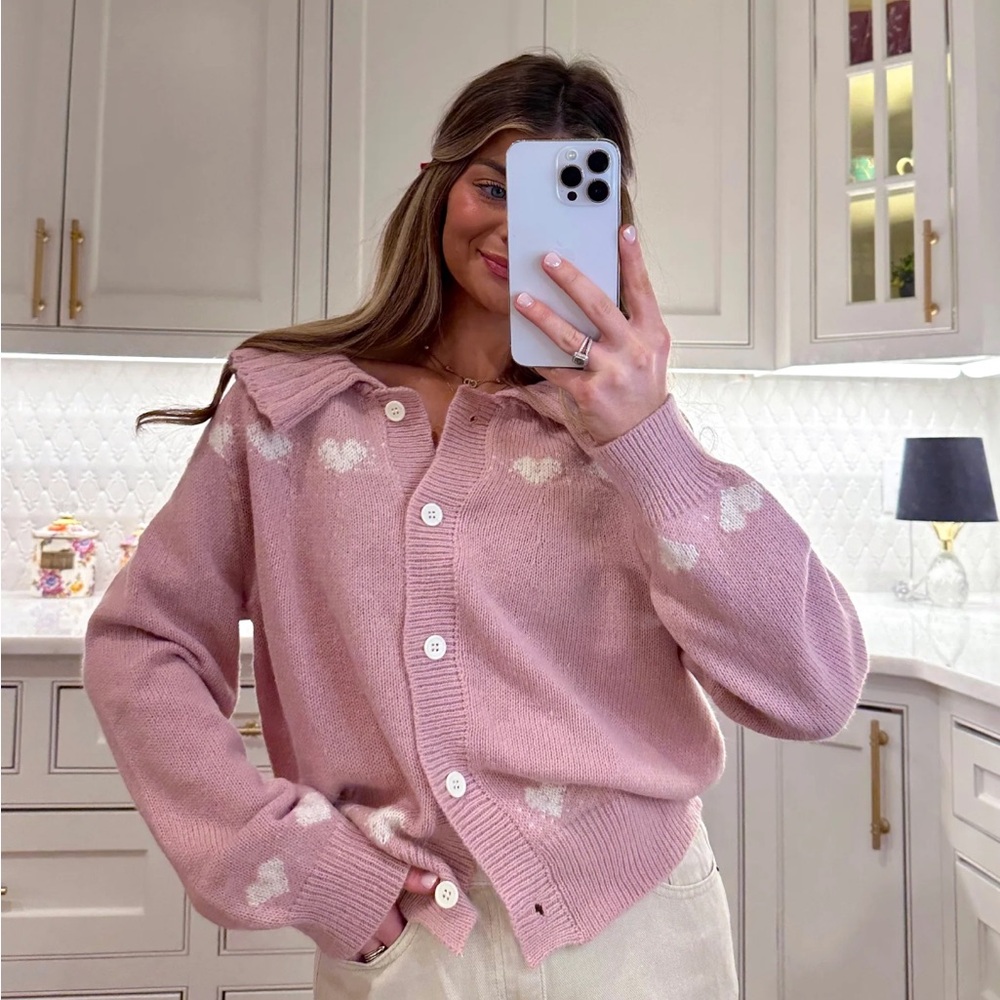 Ave + Liv Listicle Lady Love Heart Cardigan Sweater